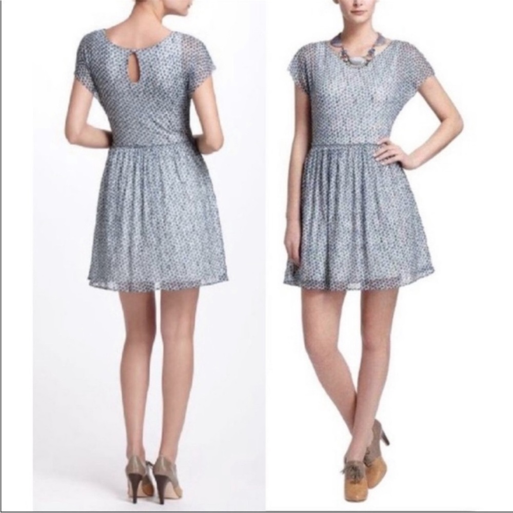 Anthropologie Weston Wear polka dot A-Line Mini blue Dress with Flutter Sleeves